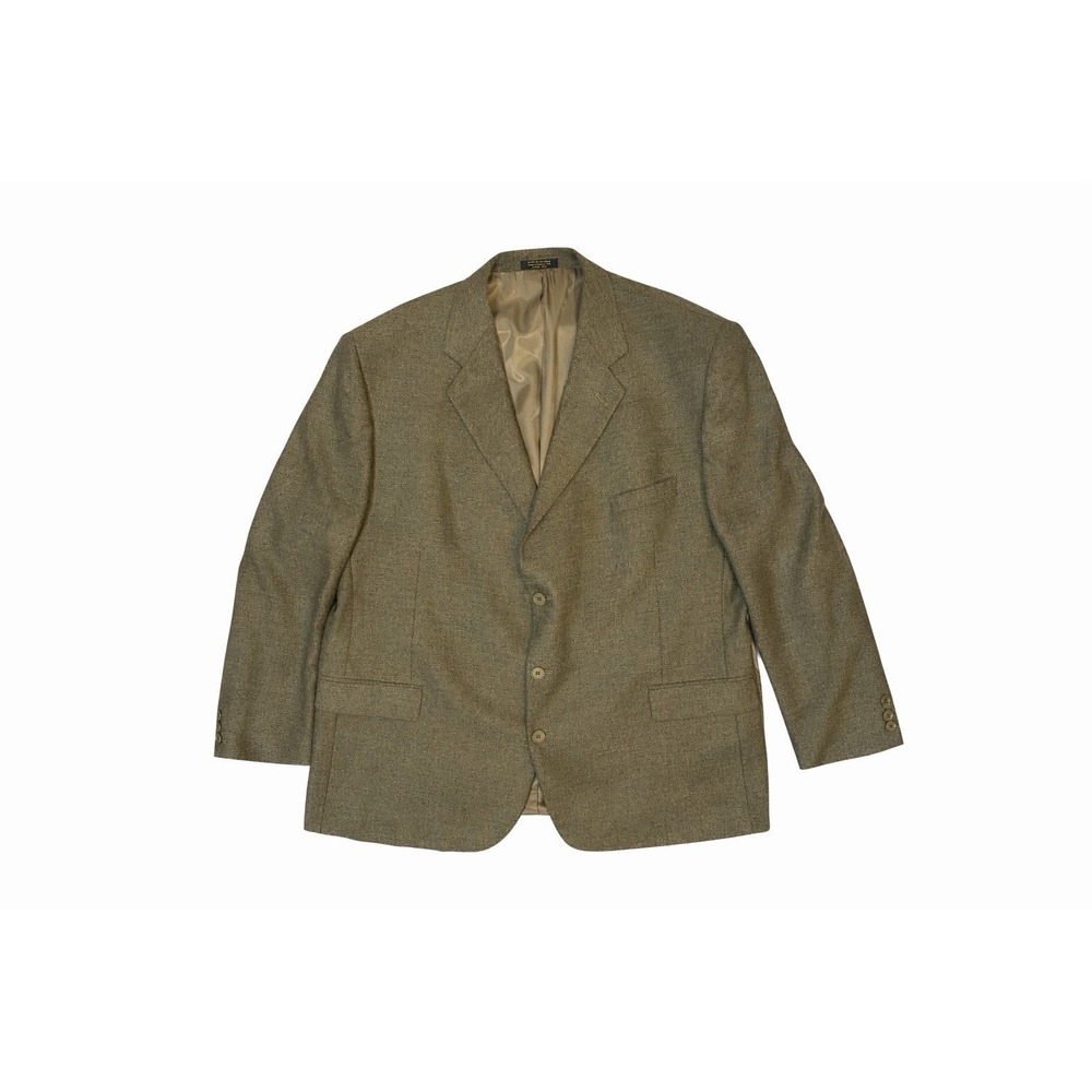 Andrew Fezza Brown Herringbone Cashmere Blend Wool Blazer 52L Single-Breasted